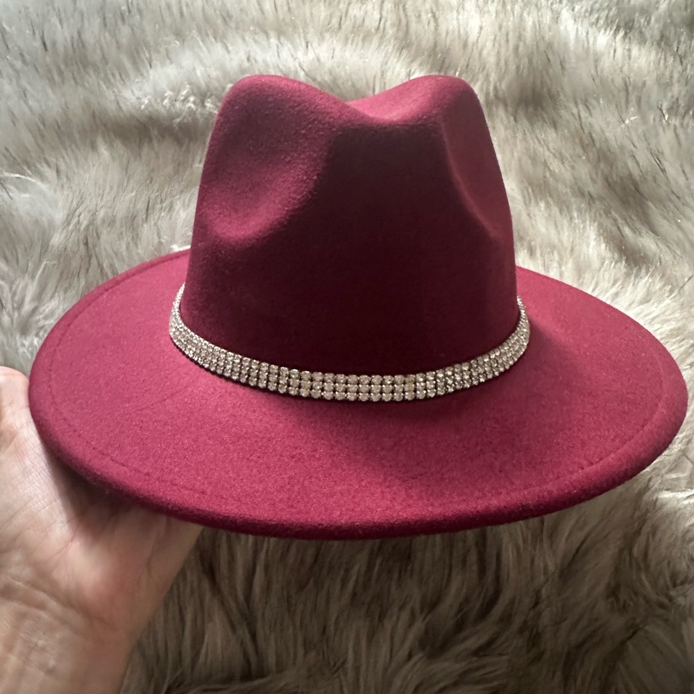 Wine / maroon felt hat with rhinestone band!